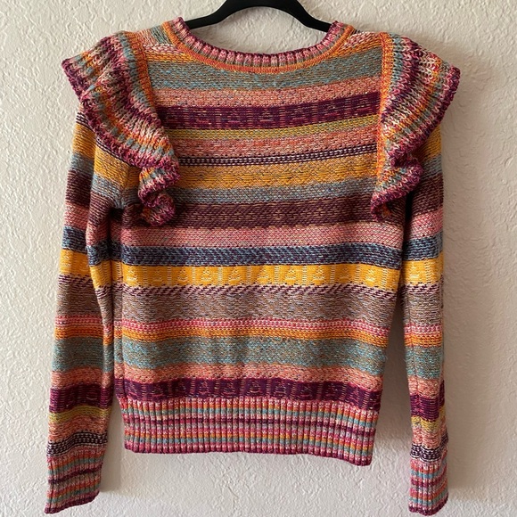 Pilcro Anthropology Ruffled Sweater Size XS Multi-Color Knit Boho Chic Ruffles - Picture 5 of 11